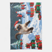 Siamese kat loopt in de sneeuw met kerst Pet Theedoek