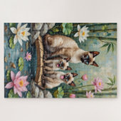 Siamese Kat Lotusvijver Kunst Legpuzzel (Horizontaal)