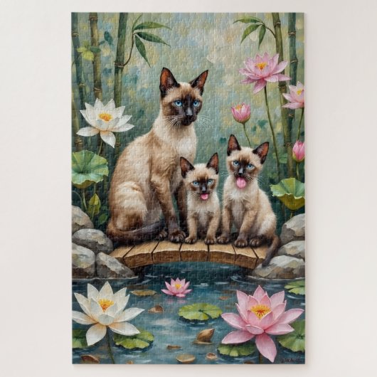 Siamese Kat Lotusvijver Kunst Legpuzzel (Verticaal)