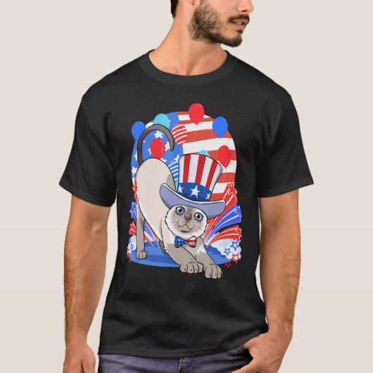 Siamese Kat Merica 4 juli Amerikaanse Patriottisch T-shirt (Voorkant)