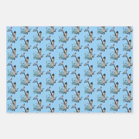 Siamese kat met blauw vierkant buisje inpakpapier vel (Voorkant 2)