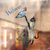 Siamese kat met blauw vlinder welkom raamsticker (Vel 2)
