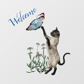 Siamese kat met blauw vlinder welkom raamsticker (Vel)
