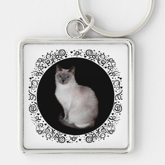 Siamese kat met blauwe ogen sleutelhanger (Voorkant)