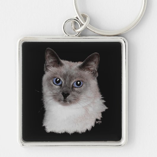 Siamese kat met blauwe ogen sleutelhanger (Voorkant)
