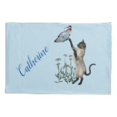 Siamese kat met blauwe vlinder, speciaal gepersona kussensloop (Achterkant)