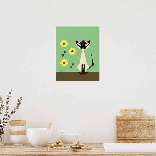 Siamese kat met bloemen poster (Keuken)