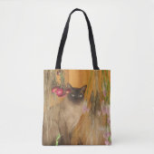 Siamese kat met bloemen tote bag (Voorkant)