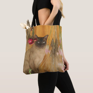 Siamese kat met bloemen tote bag