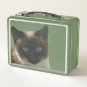Siamese kat met Bright Blue Eyes Green Lunchbox (Achterkant)