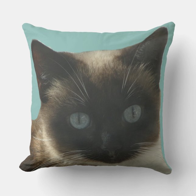 Siamese kat met Bright Blue Eyes Pillow Kussen (Voorkant)