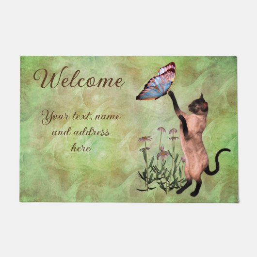 Siamese kat met Butterfly - persoonlijk welkom Deurmat (Voorkant)