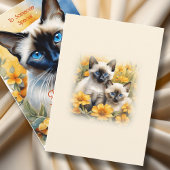 Siamese kat met geel Sinaasappel bloemen Verjaarda Kaart