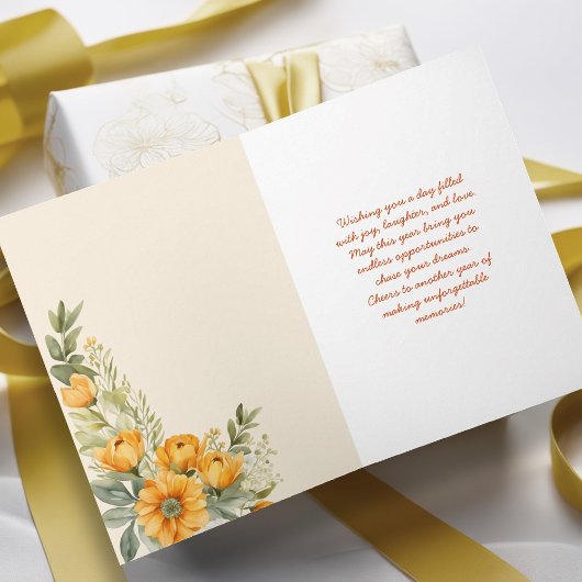 Siamese kat met geel Sinaasappel bloemen Verjaarda Kaart