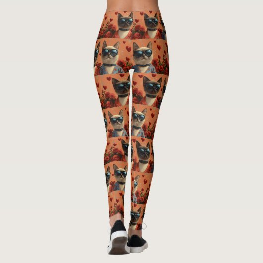Siamese kat met hart Rozen Valentijnsdag Leggings (Achterkant)