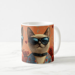 Siamese Kat met Hartrozen Valentijnsdag Koffiemok