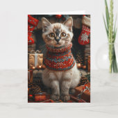 Siamese kat met kerstcadeaus open haard kaart (Voorkant)