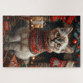 Siamese kat met kerstcadeaus open haard legpuzzel (Horizontaal)