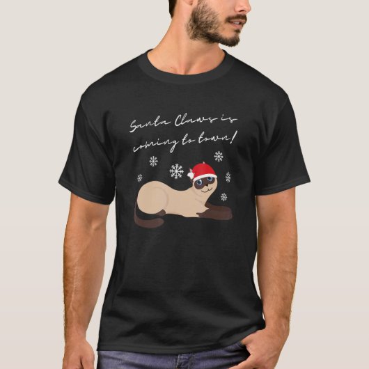 Siamese Kat Met Kerstmuts Kat T-shirt (Voorkant)