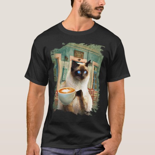 Siamese kat met koffie t-shirt (Voorkant)