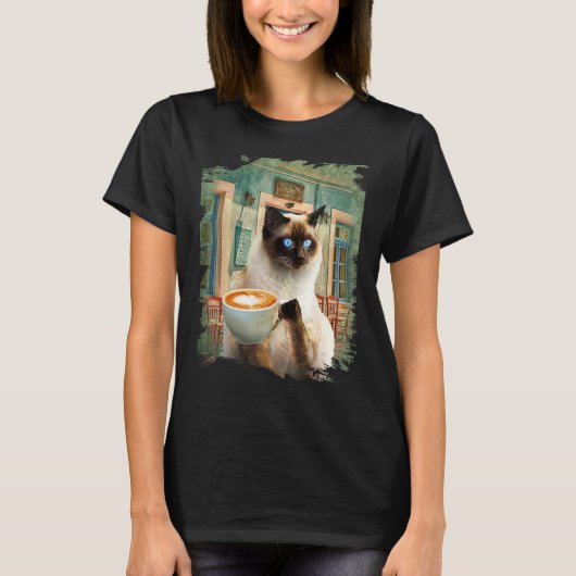 Siamese kat met koffie t-shirt (Voorkant)