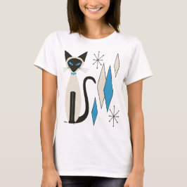 Siamese kat met Mid Century Blauwe Diamanten T-shirt