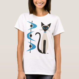 Siamese kat met Mid Century Blue Boomerangs T-shirt
