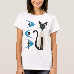 Siamese kat met Mid Century Blue Boomerangs T-shirt