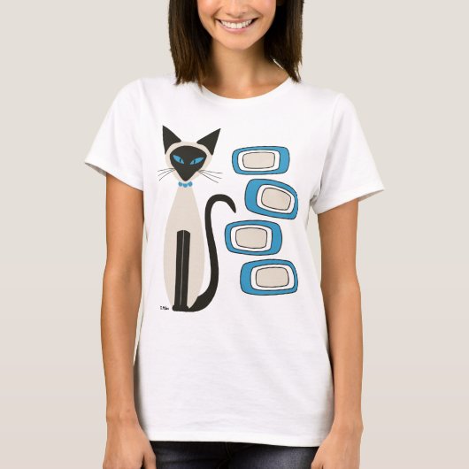 Siamese kat met Mid Century Blue Oblongs T-shirt (Voorkant)