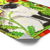 Siamese kat met Oriental Poppies Folk Art Poster (Hoek)