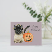 Siamese kat met PiratenPet | Happy Halloween Briefkaart (Staand voorkant)