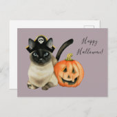 Siamese kat met PiratenPet | Happy Halloween Briefkaart (Voorkant / Achterkant)