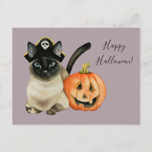 Siamese kat met PiratenPet   Happy Halloween Briefkaart