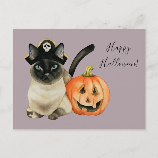 Siamese kat met PiratenPet | Happy Halloween Briefkaart (Voorkant)