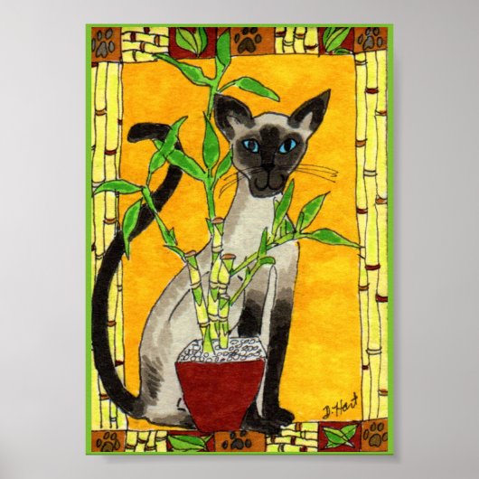Siamese kat met Plant van Bamboo Mini Folk Art Poster (Voorkant)