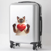 Siamese Kat Met Rode Hart En Liefdevolle Blik 🐾 Sticker (Koffer)
