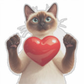 Siamese Kat Met Rode Hart En Liefdevolle Blik 🐾 Sticker (Voorkant)