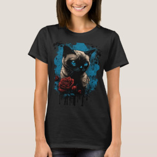Siamese kat met rode roos t-shirt