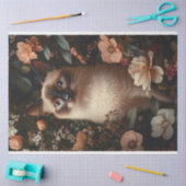 Siamese kat met roze bloemen Decoupage Tissuepapier (Craft)
