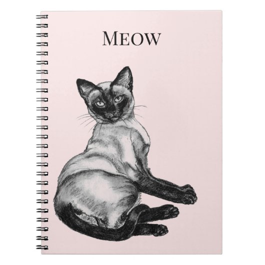 Siamese kat met roze witte blos notitieboek (Voorkant)