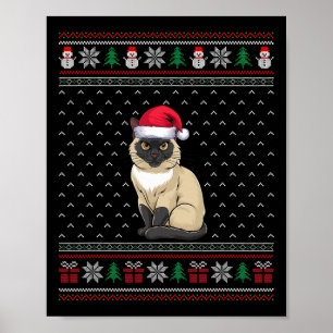 Siamese kat met Santa Hat Lelijke Kerstman Kattenl Poster