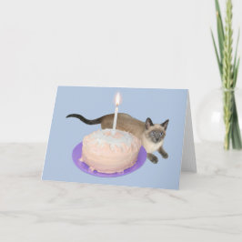 Siamese kat met verjaardagstaart kaart
