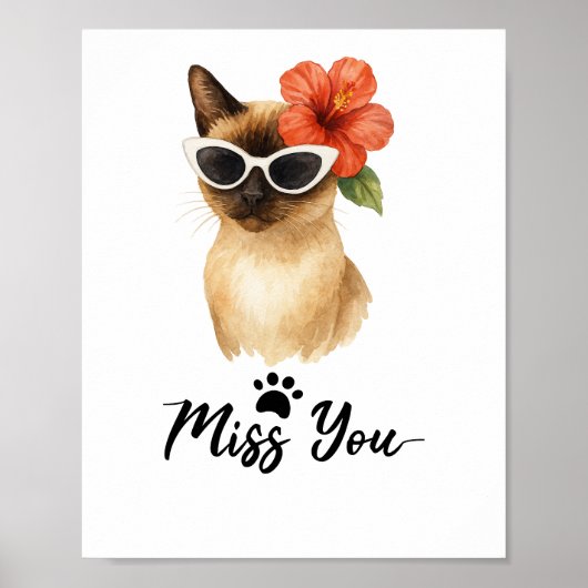 Siamese kat met woord mis je poster (Voorkant)