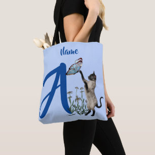 Siamese Kat Monogram Initiaal A Gepersonaliseerd Tote Bag