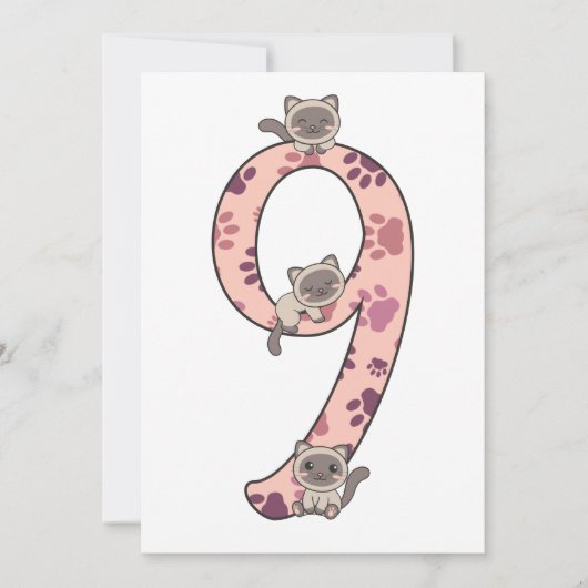 Siamese kat negende verjaardag voor katten bij kin kaart (Voorkant)