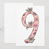 Siamese kat negende verjaardag voor katten bij kin kaart (Voorkant / Achterkant)
