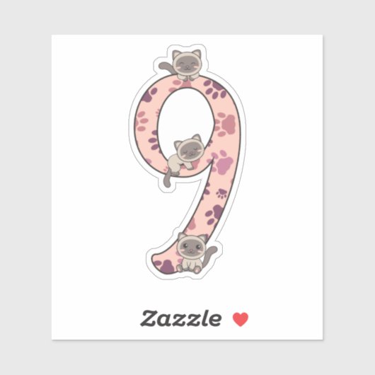 Siamese kat negende verjaardag voor katten Sticker (Vel)