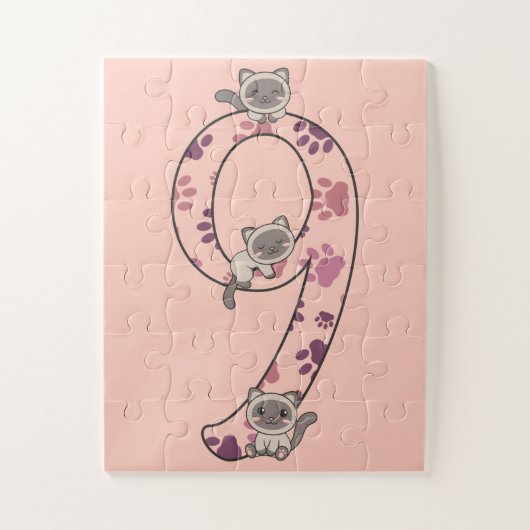 Siamese kat negende verjaardag voor kinderen jigza legpuzzel (Verticaal)