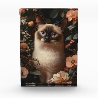 Siamese Kat Omringd Door Roze Bloemen Fotoblokken