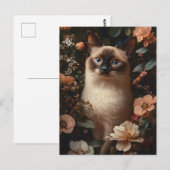 Siamese kat omringd door roze bloemetjes briefkaart (Voorkant / Achterkant)